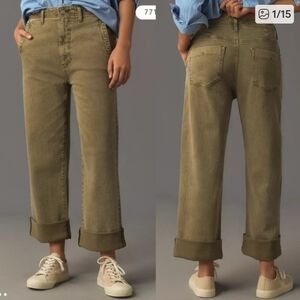 Pilcro X Anthropologie The Lonnie Cuffed High-Rise Crop Jeans Olive Green